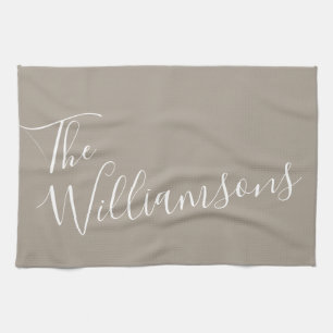 Paño De Cocina Nombre personalizado de script minimalista   Taupe