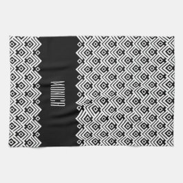 Paño De Cocina Nombre personalizado del damasco de chevron negro 