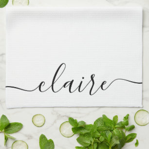 Paño De Cocina Nombre personalizado del guión de caligrafía en bl