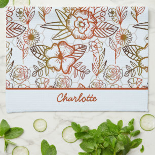Paño De Cocina Nombre personalizado del naranja de patrones flora