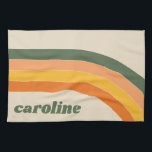 Paño De Cocina Nombre personalizado del Naranja verde arcoiris de<br><div class="desc">Añada un toque retro a su cocina con esta toalla de cocina personalizada que presenta un diseño arcoiris de los años 70 en verde, naranja, amarillo y melocotón. Perfecto para una simple pero estética adición a su casa o como un regalo único para una dama de honor, fiesta nupcial, soltera,...</div>