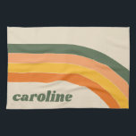 Paño De Cocina Nombre personalizado del Naranja verde arcoiris de<br><div class="desc">Añada un toque retro a su cocina con esta toalla de cocina personalizada que presenta un diseño arcoiris de los años 70 en verde, naranja, amarillo y melocotón. Perfecto para una simple pero estética adición a su casa o como un regalo único para una dama de honor, fiesta nupcial, soltera,...</div>