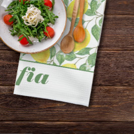 Paño De Cocina Nombre personalizado del patrón amarillo limón bla