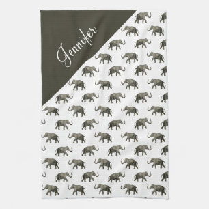 Paño De Cocina Nombre personalizado del patrón de elefante de vin