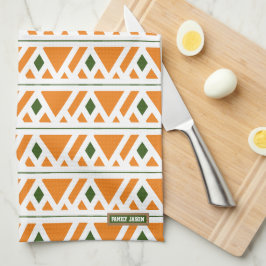 Paño De Cocina Nombre personalizado diamantes de monograma naranj