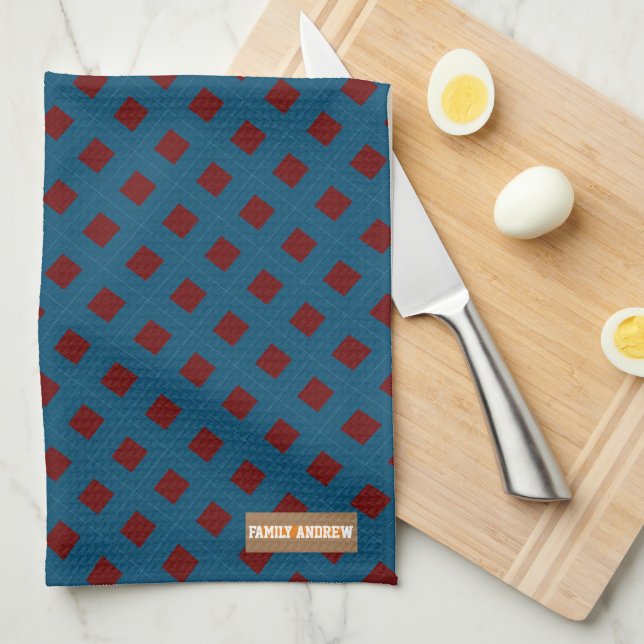 Paño De Cocina Nombre personalizado diamantes de monograma rojo a (Doblado Cuarto)