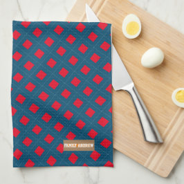 Paño De Cocina Nombre personalizado diamantes de monograma rojo a