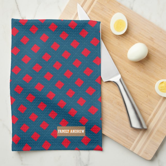 Paño De Cocina Nombre personalizado diamantes de monograma rojo a (Doblado Cuarto)