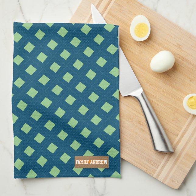 Paño De Cocina Nombre personalizado diamantes de monograma verde  (Doblado Cuarto)