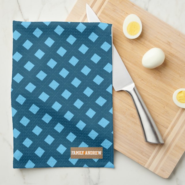 Paño De Cocina Nombre personalizado diamantes en monograma azul m (Doblado Cuarto)