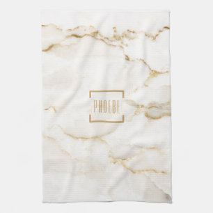 Paño De Cocina Nombre Personalizado Efecto Oro Mármol Nombre