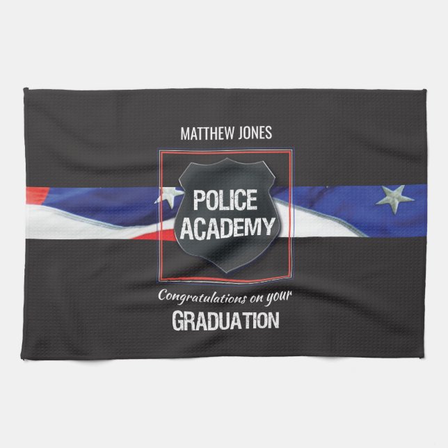 Paño De Cocina Nombre personalizado, graduación de la Academia de (Horizontal)