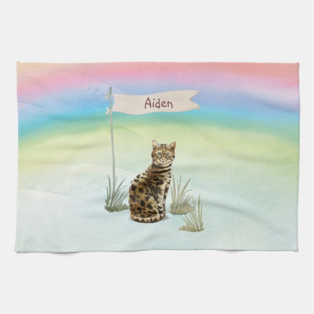 Paño De Cocina Nombre personalizado Mascota de gato bengalí (Horizontal)