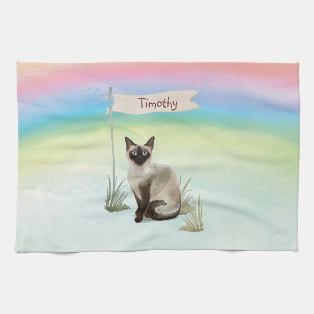 Paño De Cocina Nombre personalizado Mascota de gato siamés (Horizontal)