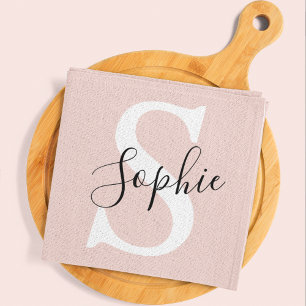 Paño De Cocina Nombre personalizado moderno Monograma Pastel rosa