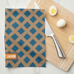Paño De Cocina Nombre personalizado moderno patrón marrón azul ma