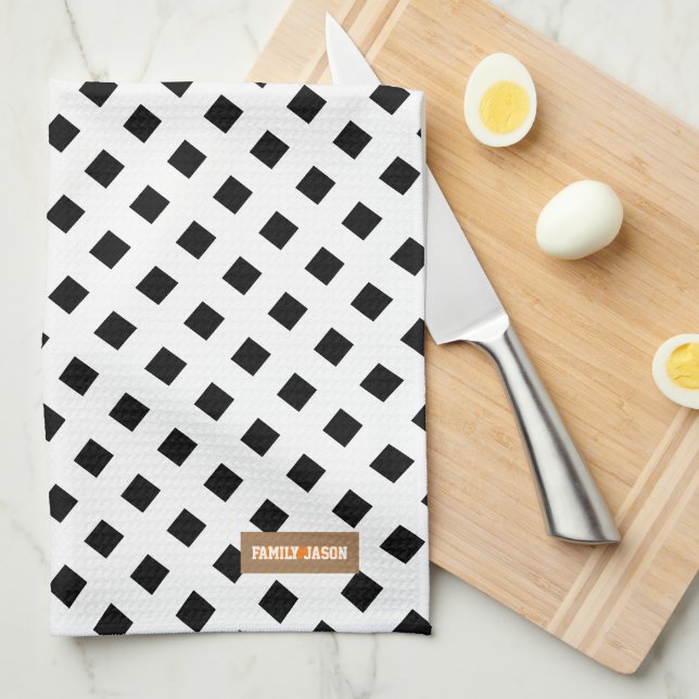 Paño De Cocina Nombre personalizado monograma moderno patrón blan (Doblado Cuarto)