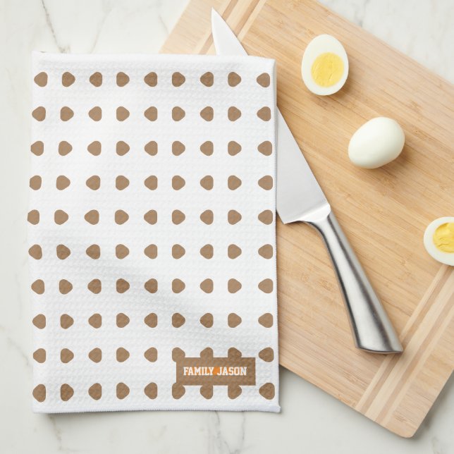 Paño De Cocina Nombre personalizado monograma polka puntos naranj (Doblado Cuarto)