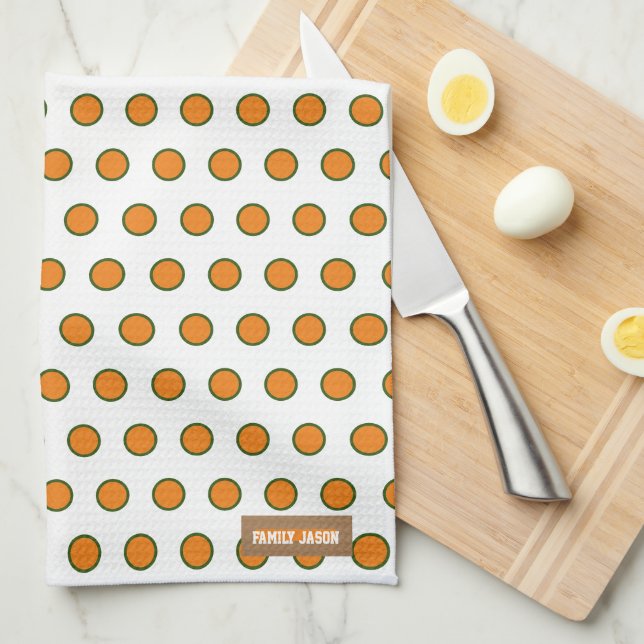 Paño De Cocina Nombre personalizado monograma polka puntos naranj (Doblado Cuarto)