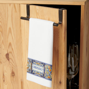 Paño De Cocina Nombre personalizado mosaico mediterráneo azul y a