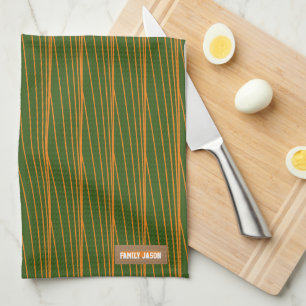 Paño De Cocina Nombre personalizado naranja verde de bandas monog