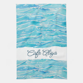 Paño De Cocina Nombre Personalizado Olas de Playa Acuarela Noveda