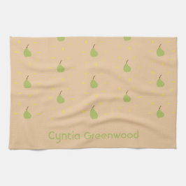 Paño De Cocina Nombre personalizado patrón de pera verde marrón