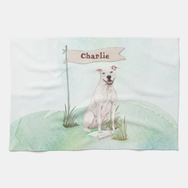 Paño De Cocina Nombre personalizado Perro Mascota americano Staff (Horizontal)