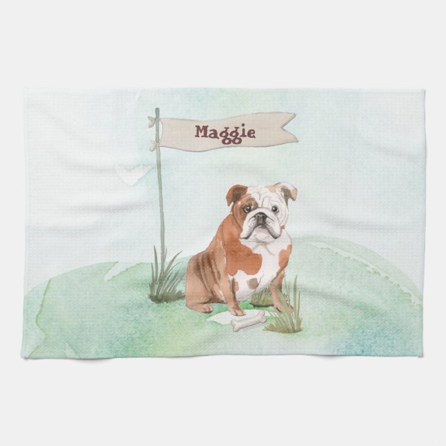 Paño De Cocina Nombre personalizado Perro Mascota de Bulldog ingl (Horizontal)