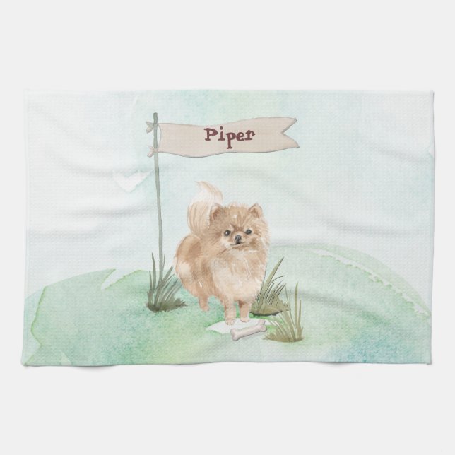 Paño De Cocina Nombre personalizado Perro Mascota pommerano (Horizontal)