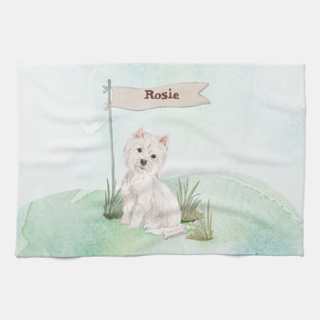 Paño De Cocina Nombre personalizado Perro Mascota Westie (Horizontal)