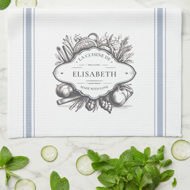 Paño De Cocina Nombre personalizado personal de cocina francesa v (Doblado)