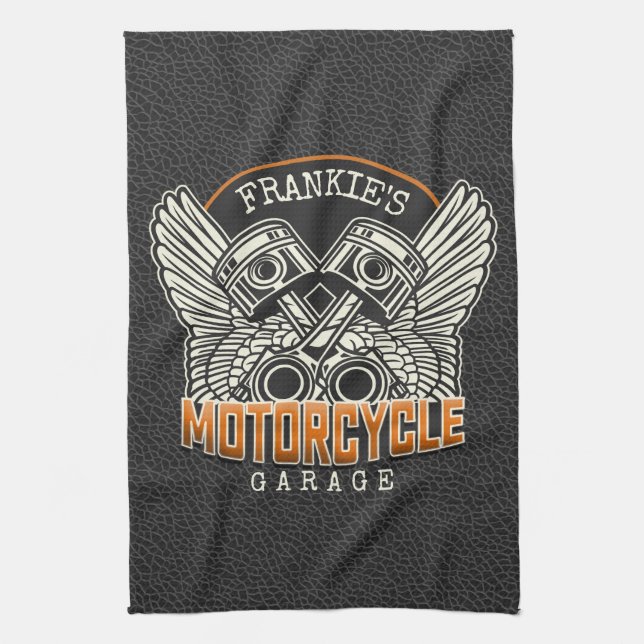 Paño De Cocina NOMBRE personalizado Pistons Wings Motorcycle Bike (Vertical)