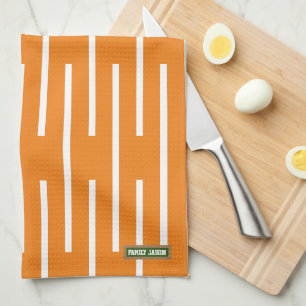 Paño De Cocina Nombre personalizado rayas de monograma naranja bl