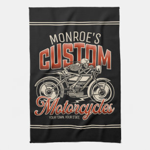 Paño De Cocina NOMBRE personalizado Skeleton Motorcycle Shop