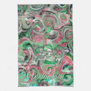 Paño De Cocina Nombre Personalizado Swirl Green Red Whimsical Res