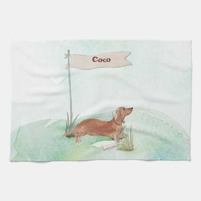 Paño De Cocina Nombre personalizado Tan Dachshund Perro Mascota (Horizontal)