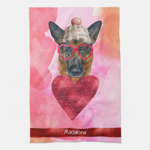 Paño De Cocina Nombre Regalo de San Valentín Amante de Perro Rosa