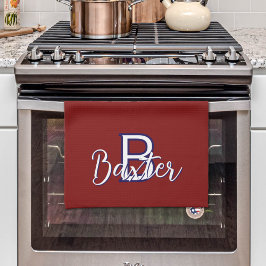 Paño De Cocina Nombre rojo y azul y monograma personalizado