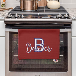 Paño De Cocina Nombre rojo y azul y monograma personalizado
