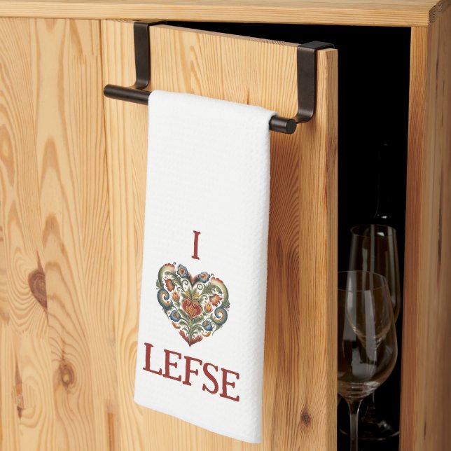 Paño De Cocina Noruego Rosemaling I Love Lefse (Pliegue de tercios)