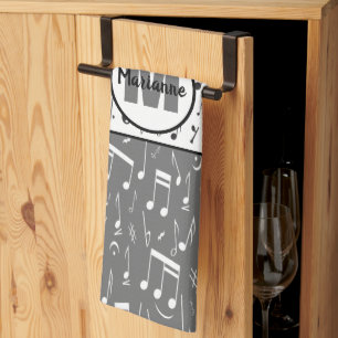 Paño De Cocina Notas de música en blanco y gris negro