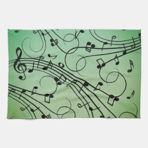 Paño De Cocina Notas Elegantes Diseño Musical Verde