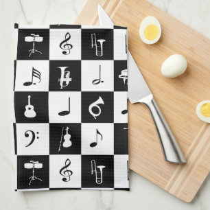 Paño De Cocina Notas elegantes e instrumentos de la música