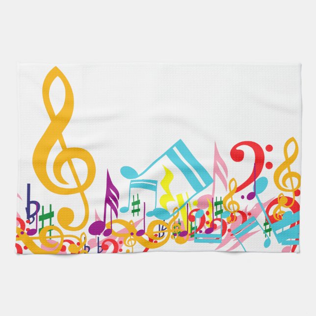 Paño De Cocina Notas musicales embarulladas coloridas (Horizontal)