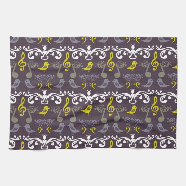 Paño De Cocina Notas musicales y aves (Horizontal)