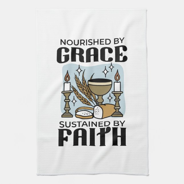 Paño De Cocina Nourished by Grace, Sustained by Faith Design (Vertical)