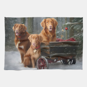 Paño De Cocina Nova Scotia Duck Toller Retriever Trineo Nevado