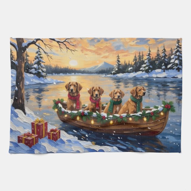 Paño De Cocina Nova Scotia Duck Tolling Retriever Christmas Boat  (Horizontal)