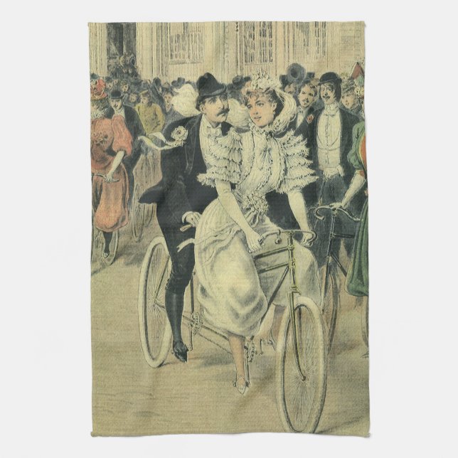 Paño De Cocina Novia y novio de boda victoriana en bicicleta reci (Vertical)